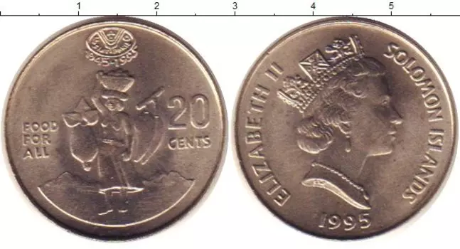 Монета 20 центов Соломоновых островов 1995 года Медно-никель Елизавета II