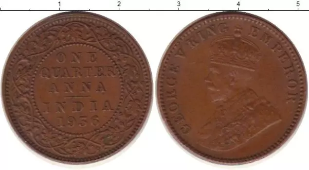 Монета 1/4 анны Индии 1936 года Бронза Георг V