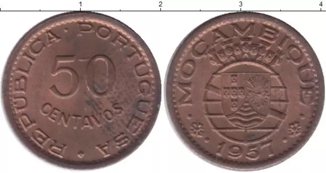Монета 50 сентаво Мозамбика 1957 года Бронза Португальская колония