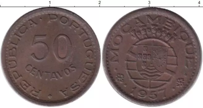 Монета 50 сентаво Мозамбика 1957 года Бронза Португальская колония