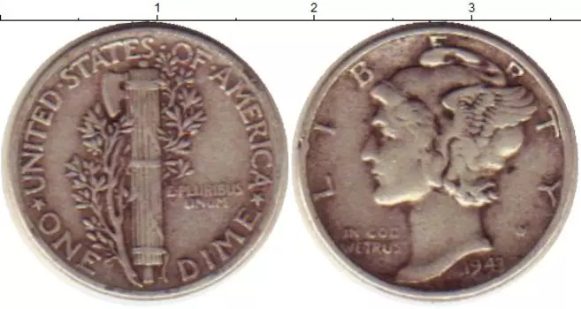 Монета дайм Америки 1943 года Серебро Растение KM#140