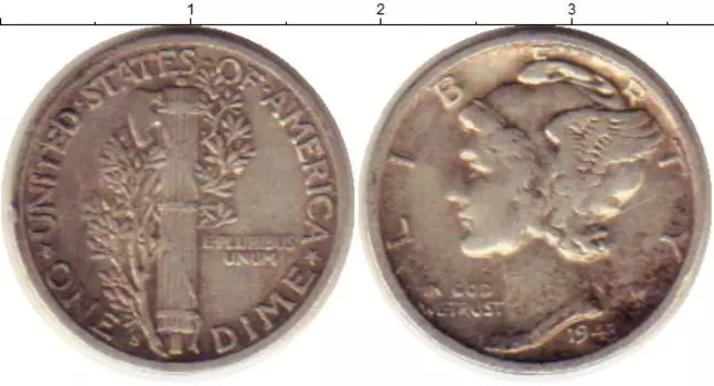 Монета дайм Америки 1943 года Серебро Растение KM#140