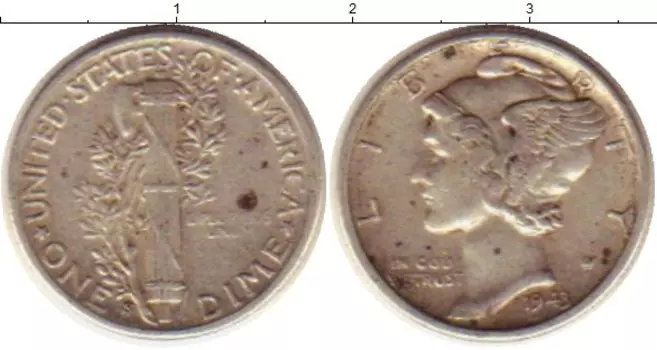 Монета дайм Америки 1943 года Серебро Растение KM#140
