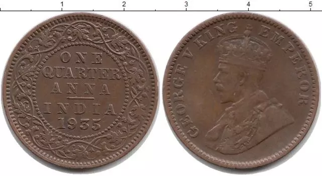 Монета 1/4 анны Индии 1935 года Бронза Георг V