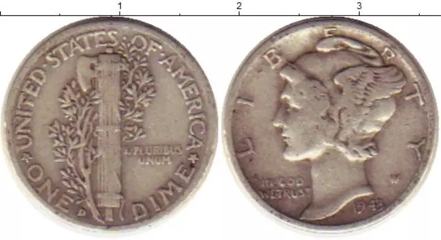 Монета дайм Америки 1943 года Серебро Растение KM#140
