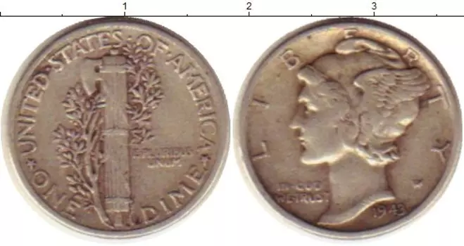 Монета дайм Америки 1943 года Серебро Растение KM#140