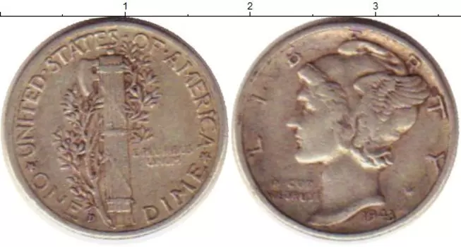 Монета дайм Америки 1943 года Серебро Растение KM#140