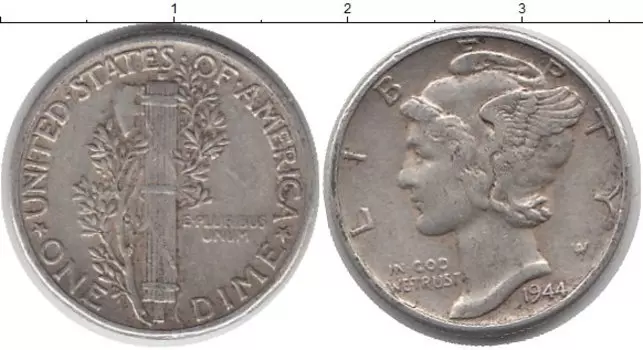 Монета дайм Америки 1944 года Серебро Растение KM#140