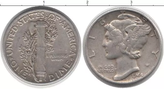 Монета дайм Америки 1944 года Серебро Растение KM#140