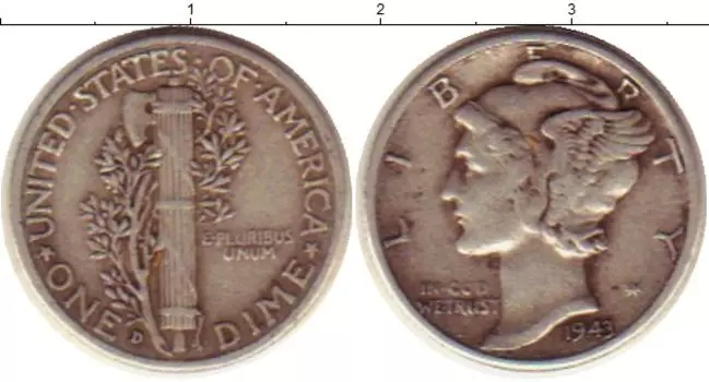 Монета дайм Америки 1943 года Серебро Растение KM#140