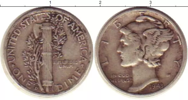 Монета дайм Америки 1943 года Серебро Растение KM#140