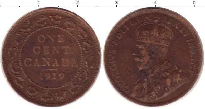 Монета цент Канады 1919 года Бронза Георг V