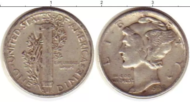 Монета дайм Америки 1942 года Серебро Растение KM#140