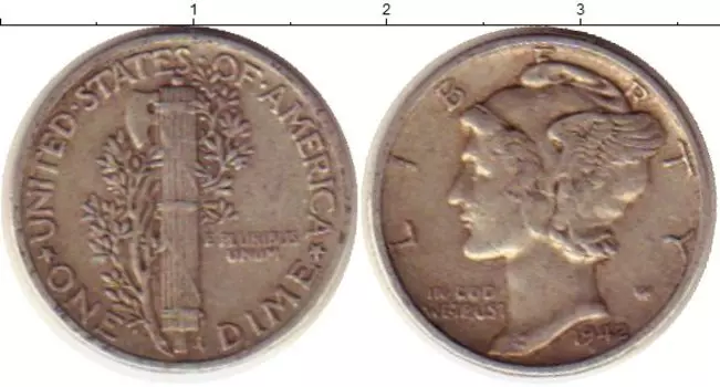 Монета дайм Америки 1942 года Серебро Растение KM#140