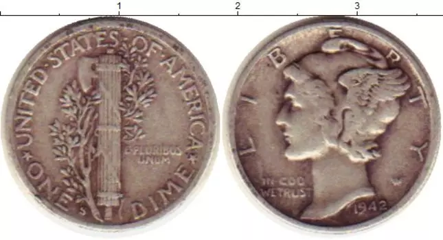 Монета дайм Америки 1942 года Серебро Растение KM#140