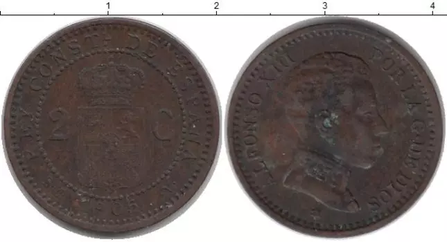 Монета 2 сентима Испании 1905 года Бронза Альфонсо XIII