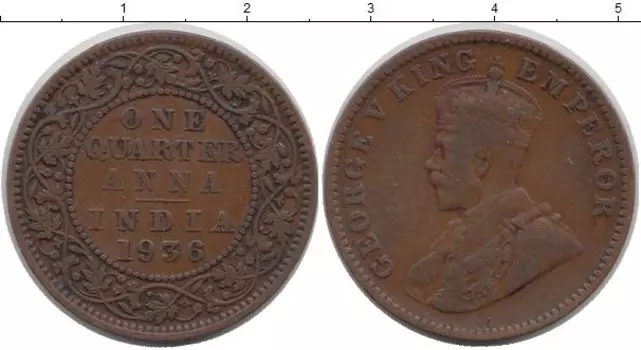 Монета 1/4 анны Британской Индии 1936 года Бронза Георг V