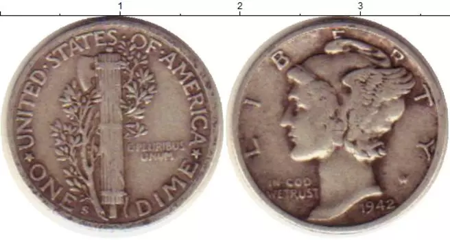 Монета дайм Америки 1942 года Серебро Растение KM#140