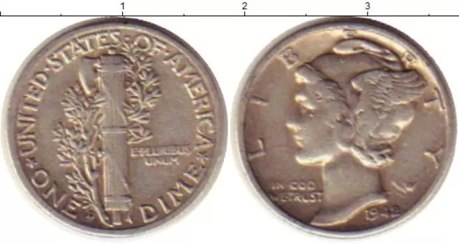 Монета дайм Америки 1942 года Серебро Растение KM#140
