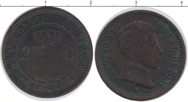 Монета 2 сентима Испании 1904 года Бронза Альфонсо XIII