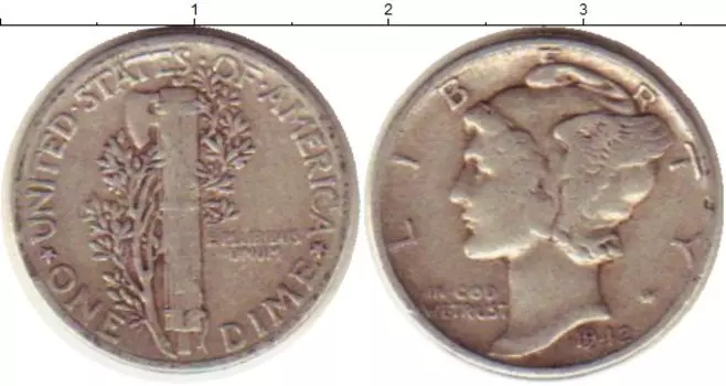 Монета дайм Америки 1942 года Серебро Растение KM#140