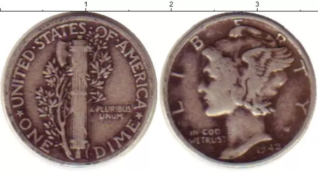 Монета дайм Америки 1942 года Серебро Растение KM#140