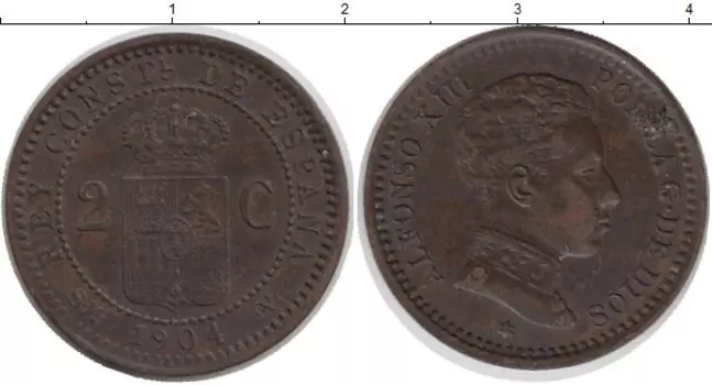 Монета 2 сентима Испании 1904 года Бронза Альфонсо XIII