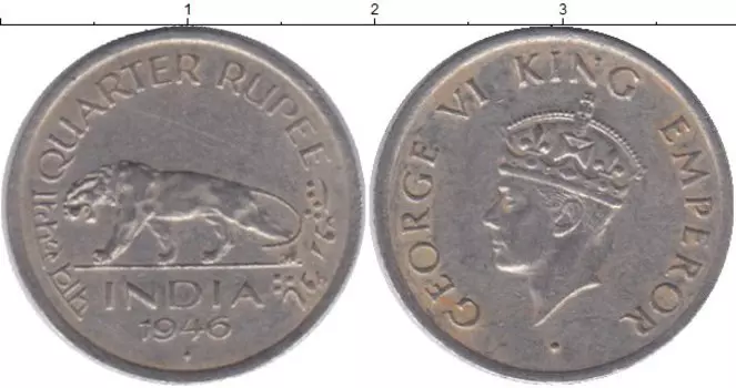 Монета 1/4 рупии Индии 1946 года Медно-никель Георг VI