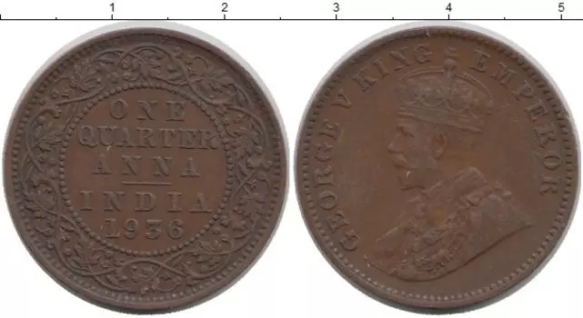 Монета 1/4 анны Индии 1936 года Бронза Георг V
