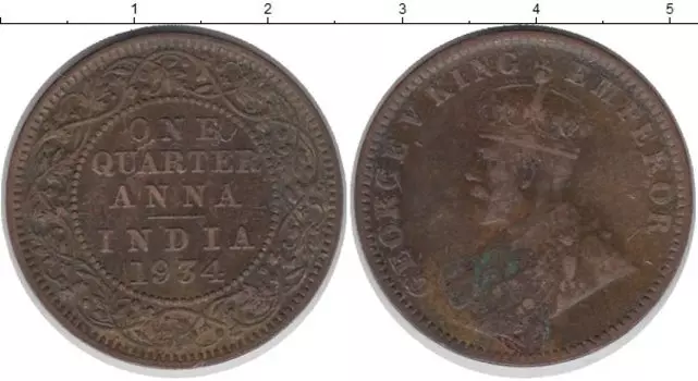 Монета 1/4 анны Индии 1934 года Бронза Георг V