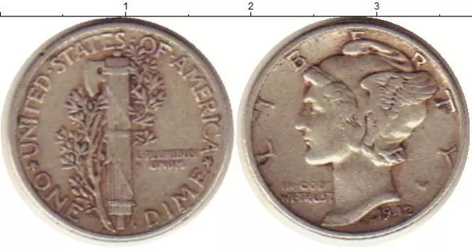 Монета дайм Америки 1942 года Серебро Растение KM#140