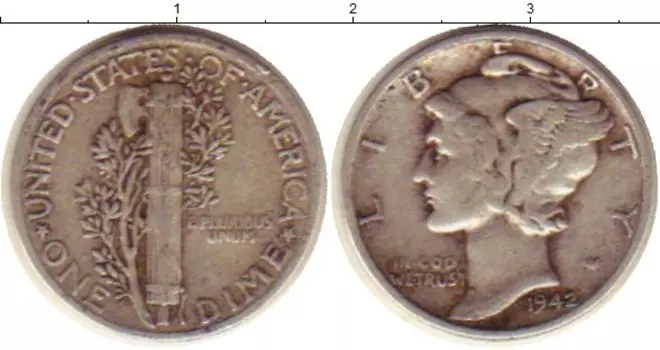 Монета дайм Америки 1942 года Серебро Растение KM#140