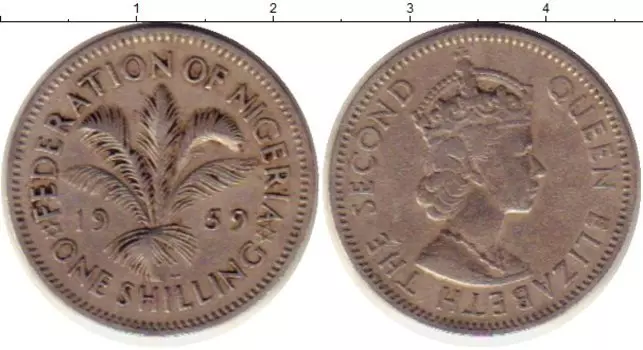 Монета шиллинг Нигерии 1959 года Медно-никель Елизавета II