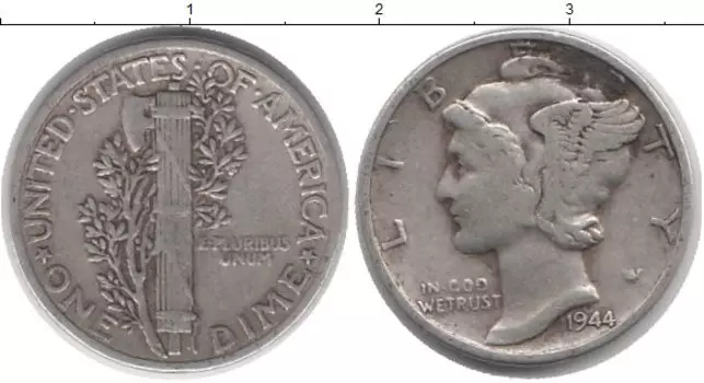 Монета дайм Америки 1944 года Серебро Растение KM#140
