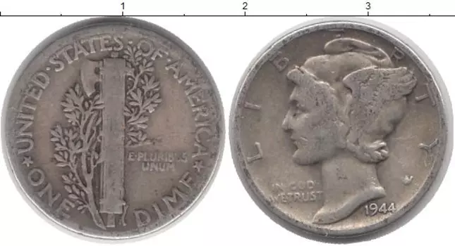 Монета дайм Америки 1944 года Серебро Растение KM#140