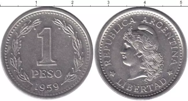 Монета песо Аргентины 1959 года Медно-никель