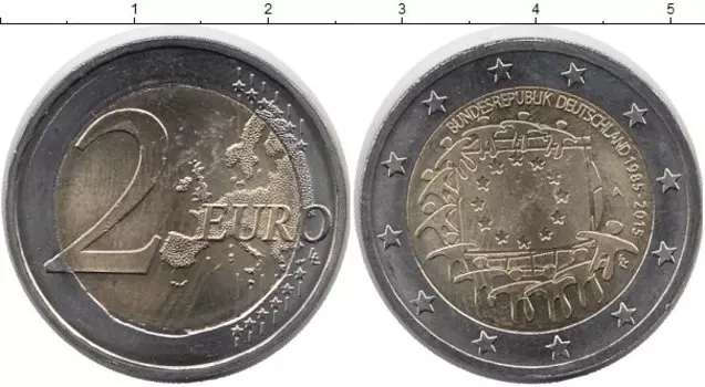 Монета 2 евро Германии 2015 года Биметалл A 30 лет флагу ЕС