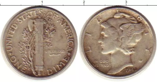 Монета дайм Америки 1945 года Серебро