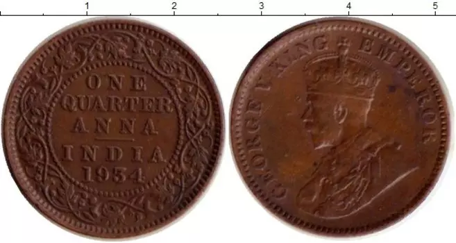 Монета 1/4 анны Индии 1934 года Бронза Георг V