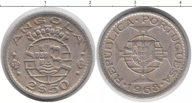 Монета 2,5 эскудо Анголы 1968 года Медно-никель