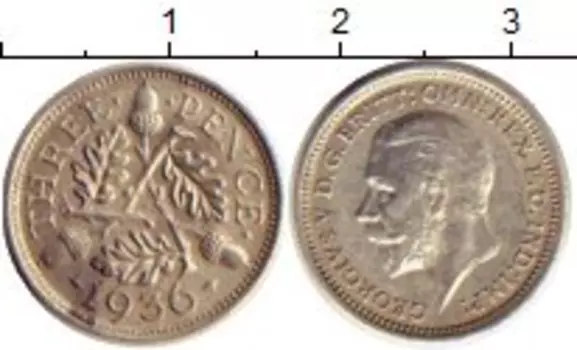 Монета 3 пенса Англии 1936 года Серебро Георг V