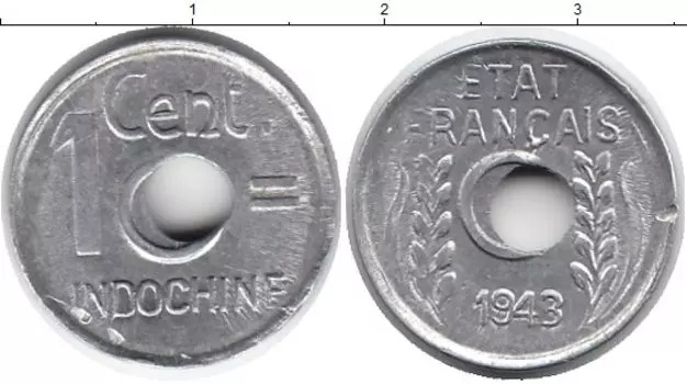 Монета сантим Индокитая 1943 года Алюминий