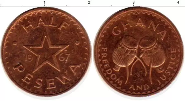 Монета 1/2 песева Ганы 1967 года Бронза Тамтам