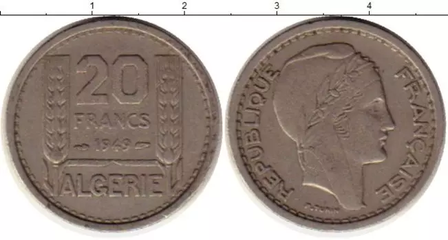 Монета 20 франков Алжира 1949 года Медно-никель
