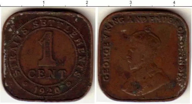 Монета цент Стрейтс-Сеттльмента 1920 года Медь Георг V