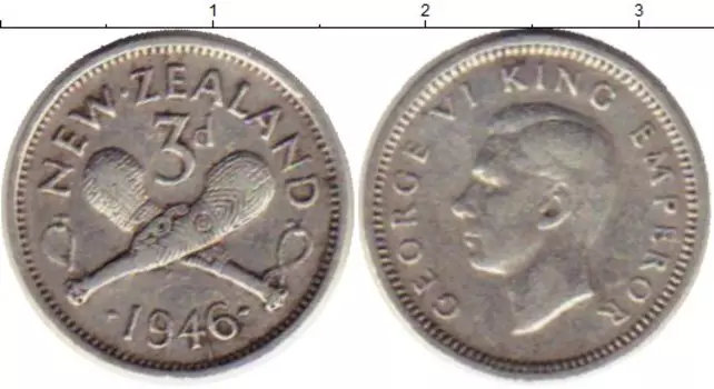 Монета 3 пенса Новой Зеландии 1946 года Серебро Георг VI