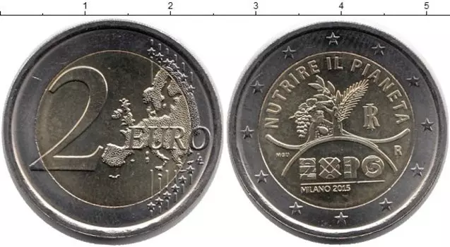 Монета 2 евро Италии 2015 года Биметалл ЭКСПО 2015 в Милане