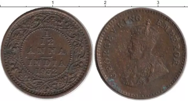 Монета 1/12 анны Индии 1932 года Бронза Георг V