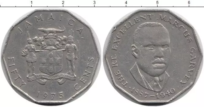 Монета 50 центов Ямайки 1975 года Медно-никель Маркус Гарви