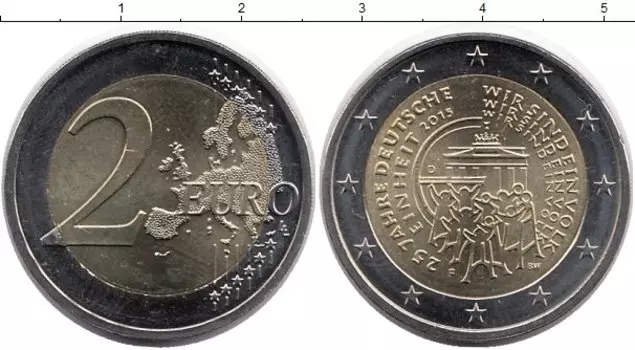 Монета 2 евро Германии 2015 года Биметалл F,25 лет Объединение Германии